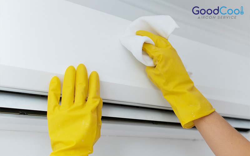 aircon unit being cleaned to improve air conditioner performance